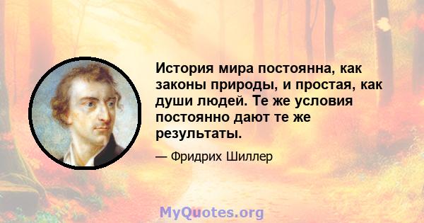 История мира постоянна, как законы природы, и простая, как души людей. Те же условия постоянно дают те же результаты.