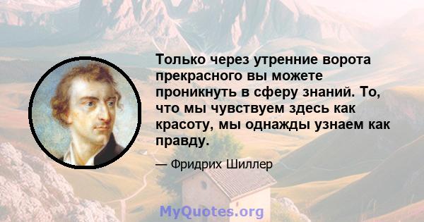 Только через утренние ворота прекрасного вы можете проникнуть в сферу знаний. То, что мы чувствуем здесь как красоту, мы однажды узнаем как правду.