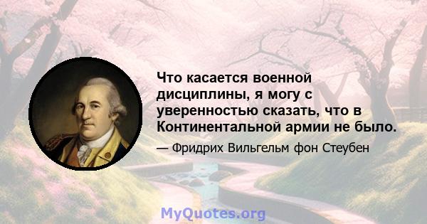 Что касается военной дисциплины, я могу с уверенностью сказать, что в Континентальной армии не было.