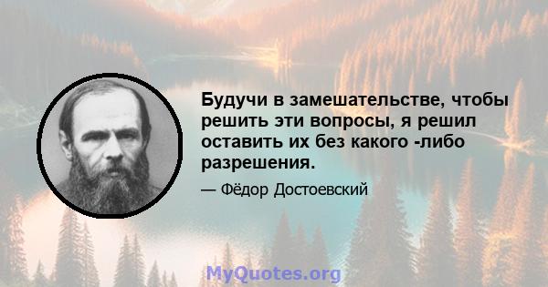 Будучи в замешательстве, чтобы решить эти вопросы, я решил оставить их без какого -либо разрешения.