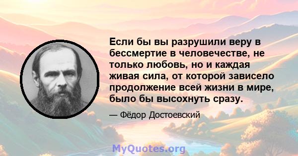 Если бы вы разрушили веру в бессмертие в человечестве, не только любовь, но и каждая живая сила, от которой зависело продолжение всей жизни в мире, было бы высохнуть сразу.