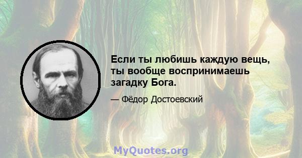 Если ты любишь каждую вещь, ты вообще воспринимаешь загадку Бога.