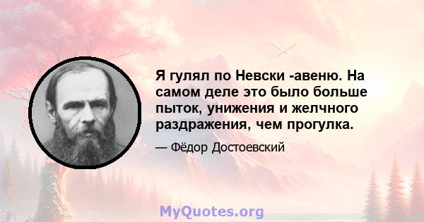 Я гулял по Невски -авеню. На самом деле это было больше пыток, унижения и желчного раздражения, чем прогулка.