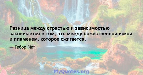 Разница между страстью и зависимостью заключается в том, что между божественной иской и пламенем, которое сжигается.