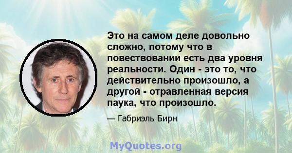 Это на самом деле довольно сложно, потому что в повествовании есть два уровня реальности. Один - это то, что действительно произошло, а другой - отравленная версия паука, что произошло.