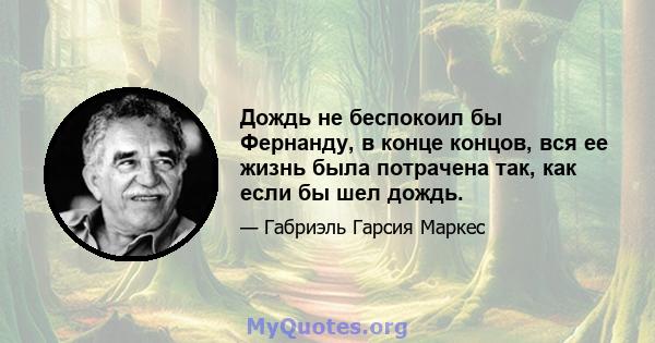 Дождь не беспокоил бы Фернанду, в конце концов, вся ее жизнь была потрачена так, как если бы шел дождь.