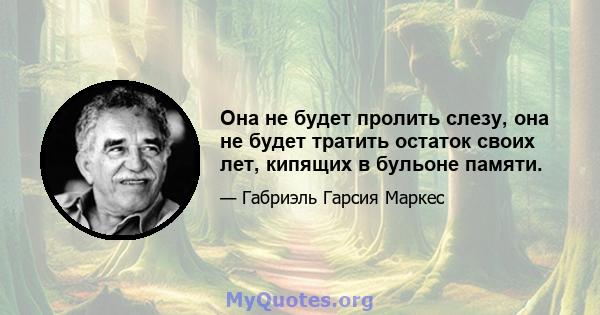 Она не будет пролить слезу, она не будет тратить остаток своих лет, кипящих в бульоне памяти.