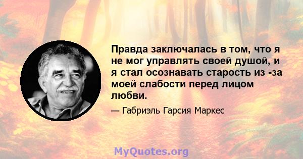 Правда заключалась в том, что я не мог управлять своей душой, и я стал осознавать старость из -за моей слабости перед лицом любви.