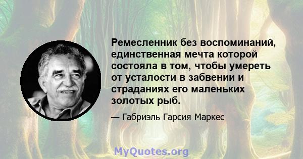 Ремесленник без воспоминаний, единственная мечта которой состояла в том, чтобы умереть от усталости в забвении и страданиях его маленьких золотых рыб.