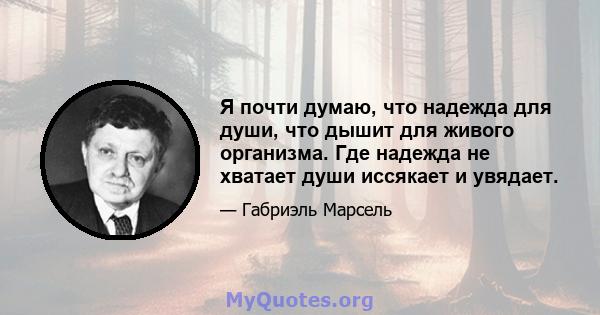 Я почти думаю, что надежда для души, что дышит для живого организма. Где надежда не хватает души иссякает и увядает.