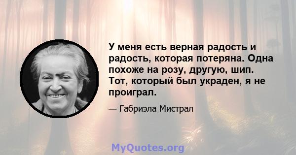 У меня есть верная радость и радость, которая потеряна. Одна похоже на розу, другую, шип. Тот, который был украден, я не проиграл.