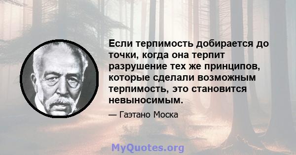 Если терпимость добирается до точки, когда она терпит разрушение тех же принципов, которые сделали возможным терпимость, это становится невыносимым.