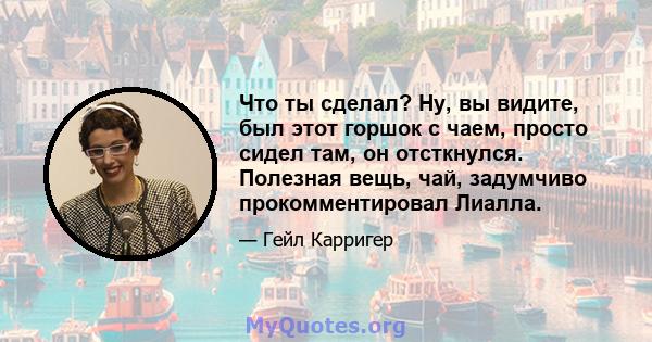 Что ты сделал? Ну, вы видите, был этот горшок с чаем, просто сидел там, он отсткнулся. Полезная вещь, чай, задумчиво прокомментировал Лиалла.