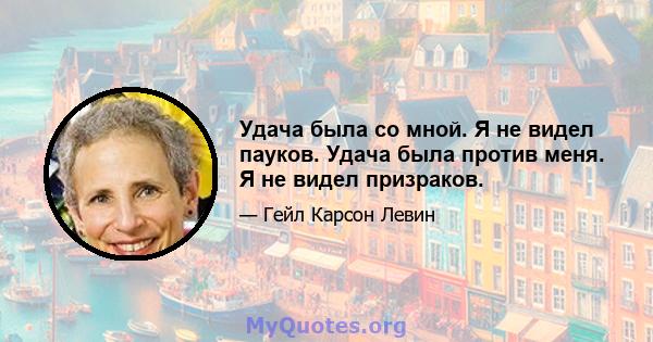 Удача была со мной. Я не видел пауков. Удача была против меня. Я не видел призраков.