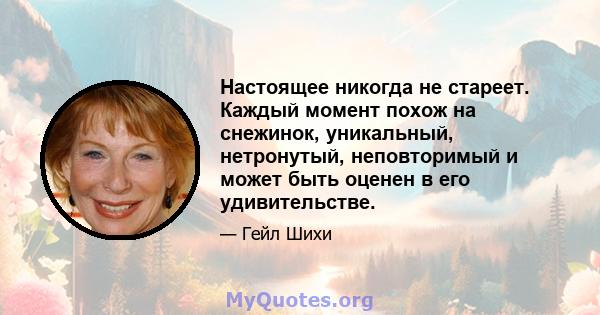 Настоящее никогда не стареет. Каждый момент похож на снежинок, уникальный, нетронутый, неповторимый и может быть оценен в его удивительстве.