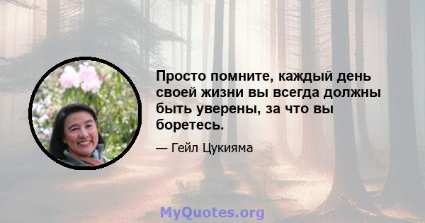 Просто помните, каждый день своей жизни вы всегда должны быть уверены, за что вы боретесь.