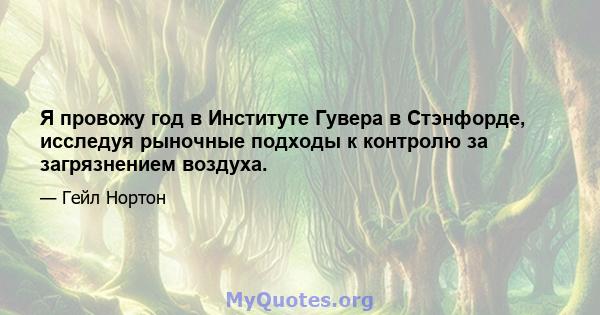 Я провожу год в Институте Гувера в Стэнфорде, исследуя рыночные подходы к контролю за загрязнением воздуха.