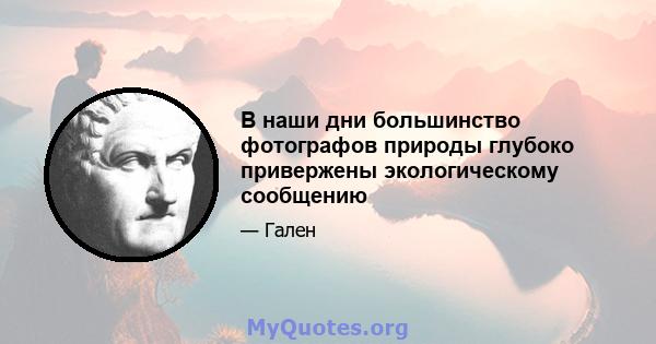 В наши дни большинство фотографов природы глубоко привержены экологическому сообщению