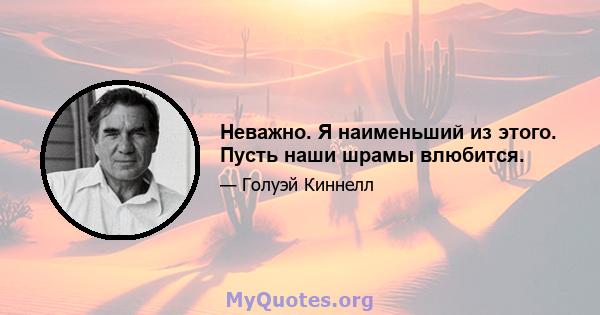 Неважно. Я наименьший из этого. Пусть наши шрамы влюбится.