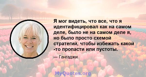 Я мог видеть, что все, что я идентифицировал как на самом деле, было не на самом деле я, но было просто схемой стратегий, чтобы избежать какой -то пропасти или пустоты.