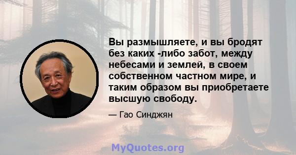 Вы размышляете, и вы бродят без каких -либо забот, между небесами и землей, в своем собственном частном мире, и таким образом вы приобретаете высшую свободу.