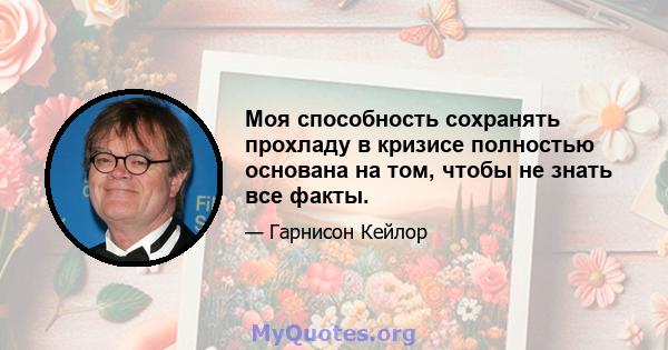 Моя способность сохранять прохладу в кризисе полностью основана на том, чтобы не знать все факты.