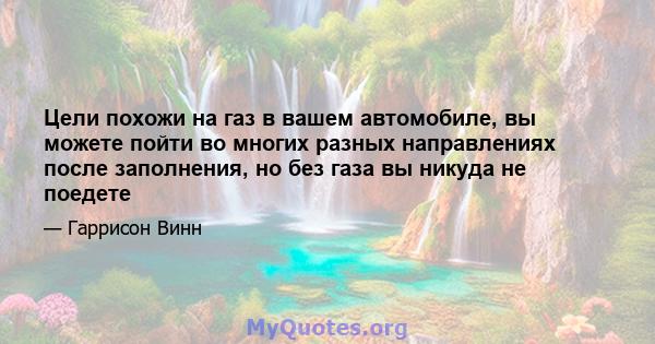 Цели похожи на газ в вашем автомобиле, вы можете пойти во многих разных направлениях после заполнения, но без газа вы никуда не поедете