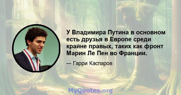 У Владимира Путина в основном есть друзья в Европе среди крайне правых, таких как фронт Марин Ле Пен во Франции.