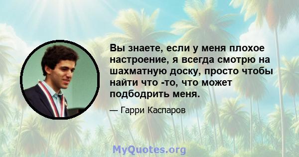 Вы знаете, если у меня плохое настроение, я всегда смотрю на шахматную доску, просто чтобы найти что -то, что может подбодрить меня.