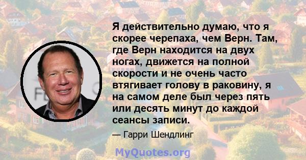 Я действительно думаю, что я скорее черепаха, чем Верн. Там, где Верн находится на двух ногах, движется на полной скорости и не очень часто втягивает голову в раковину, я на самом деле был через пять или десять минут до 