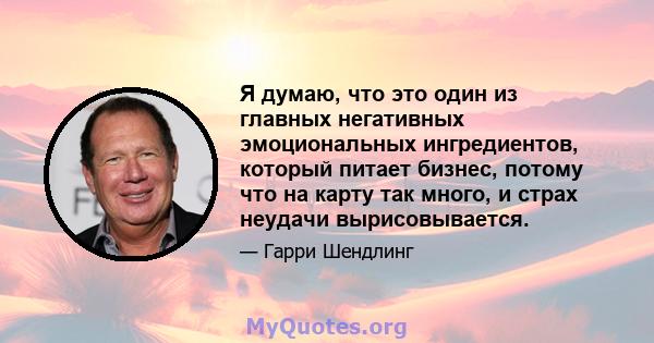 Я думаю, что это один из главных негативных эмоциональных ингредиентов, который питает бизнес, потому что на карту так много, и страх неудачи вырисовывается.