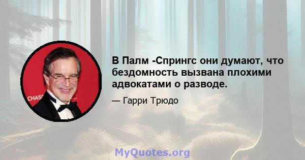 В Палм -Спрингс они думают, что бездомность вызвана плохими адвокатами о разводе.