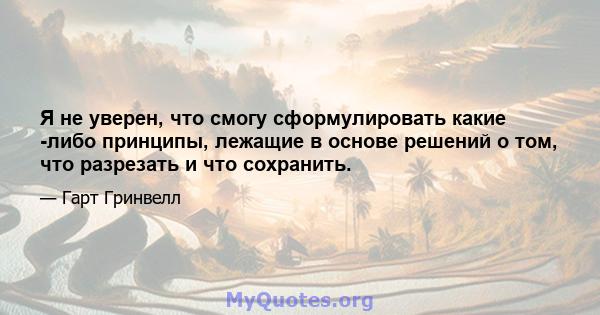 Я не уверен, что смогу сформулировать какие -либо принципы, лежащие в основе решений о том, что разрезать и что сохранить.