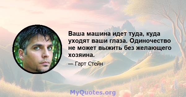 Ваша машина идет туда, куда уходят ваши глаза. Одиночество не может выжить без желающего хозяина.