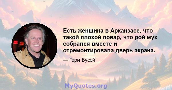 Есть женщина в Арканзасе, что такой плохой повар, что рой мух собрался вместе и отремонтировала дверь экрана.