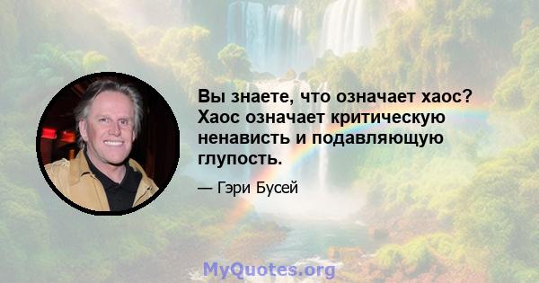 Вы знаете, что означает хаос? Хаос означает критическую ненависть и подавляющую глупость.