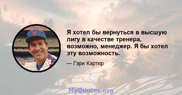 Я хотел бы вернуться в высшую лигу в качестве тренера, возможно, менеджер. Я бы хотел эту возможность.