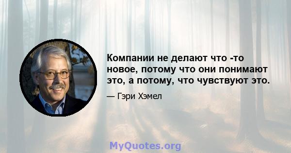 Компании не делают что -то новое, потому что они понимают это, а потому, что чувствуют это.