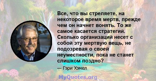 Все, что вы стреляете, на некоторое время мертв, прежде чем он начнет вонять. То же самое касается стратегий. Сколько организаций несет с собой эту мертвую вещь, не подозревая о своей неуместности, пока не станет