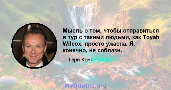 Мысль о том, чтобы отправиться в тур с такими людьми, как Toyah Wilcox, просто ужасна. Я, конечно, не соблазн.