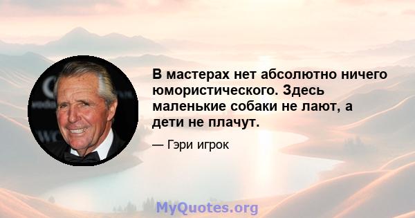 В мастерах нет абсолютно ничего юмористического. Здесь маленькие собаки не лают, а дети не плачут.