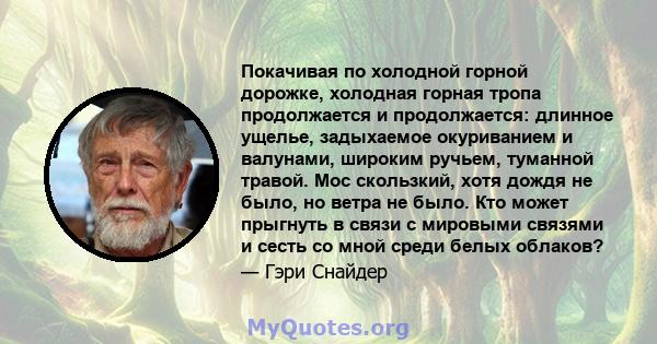 Покачивая по холодной горной дорожке, холодная горная тропа продолжается и продолжается: длинное ущелье, задыхаемое окуриванием и валунами, широким ручьем, туманной травой. Мос скользкий, хотя дождя не было, но ветра не 