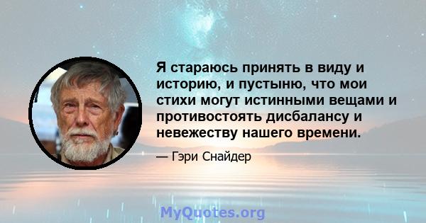 Я стараюсь принять в виду и историю, и пустыню, что мои стихи могут истинными вещами и противостоять дисбалансу и невежеству нашего времени.