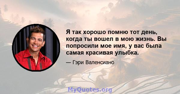 Я так хорошо помню тот день, когда ты вошел в мою жизнь. Вы попросили мое имя, у вас была самая красивая улыбка.