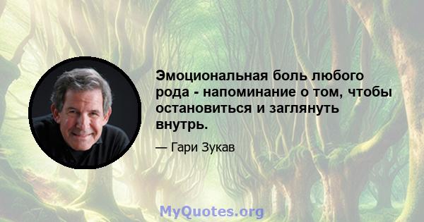 Эмоциональная боль любого рода - напоминание о том, чтобы остановиться и заглянуть внутрь.