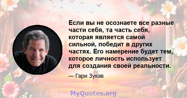 Если вы не осознаете все разные части себя, та часть себя, которая является самой сильной, победит в других частях. Его намерение будет тем, которое личность использует для создания своей реальности.