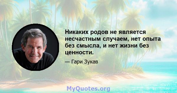 Никаких родов не является несчастным случаем, нет опыта без смысла, и нет жизни без ценности.