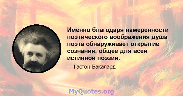 Именно благодаря намеренности поэтического воображения душа поэта обнаруживает открытие сознания, общее для всей истинной поэзии.