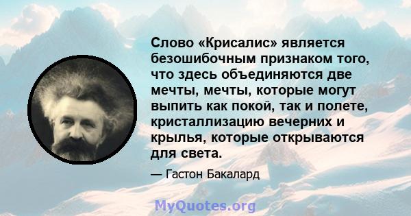 Слово «Крисалис» является безошибочным признаком того, что здесь объединяются две мечты, мечты, которые могут выпить как покой, так и полете, кристаллизацию вечерних и крылья, которые открываются для света.