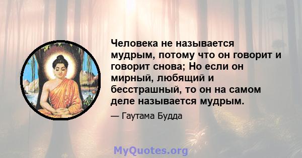 Человека не называется мудрым, потому что он говорит и говорит снова; Но если он мирный, любящий и бесстрашный, то он на самом деле называется мудрым.